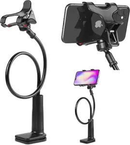 ITART Lazy Long Arm Cell Phone Holder Universal Gooseneck Flexible Clip Clamp for Smartphones up to 3.5" Wide Hands-Free Secure Mount Easy Install Classic Black