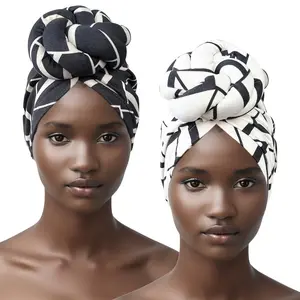 2pcs, Print Knotted Turban Hat, Luxury Bandana Hat