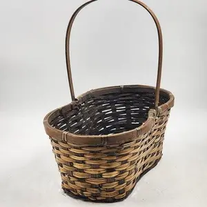 Handwoven Wicker Storage Basket Loop Handle Oval Brown Rattan 15"Lx9"Wx16"H