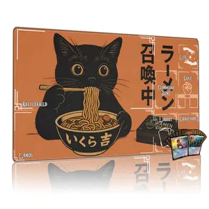 Cat Ramen Zone Playmat for Mtg, 24x14 Inch Tcg Game Mat, Retro Japanese Noodle Design, Ideal Gift for Whimsical Players, Mat for Card Games