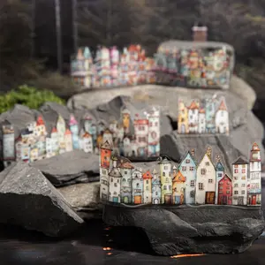 House Building Pattern Washi Tape, 1 Roll/bag Creative House Series Decorative Tape, DIY Decorative Tape for Scrapbooking, Journaling, Gift Wrapping, Scrapbook Materials