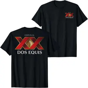 Dos Equis XX Beer Logo Graphic Black T-Shirt with Bold Red Double X Cerveza Print Design, Classic Mexican Lager Style Streetwear Tee for Men Women Unisex Casual Summer Shirt