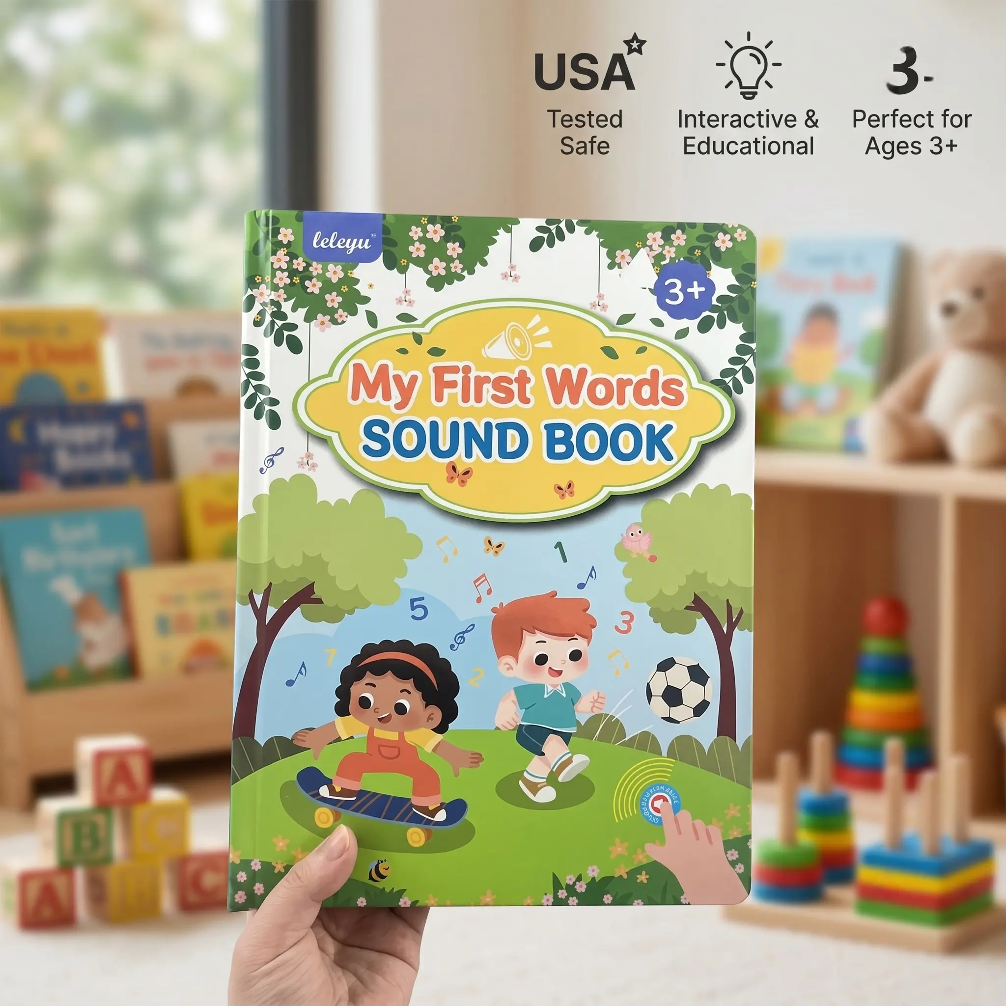 Interactive Toddler Educational Flash Card Sound Book Toy - 14 Themes, 260 Words, Piano Keys, Songs, 9 Sounds - Gift for Kids 1+