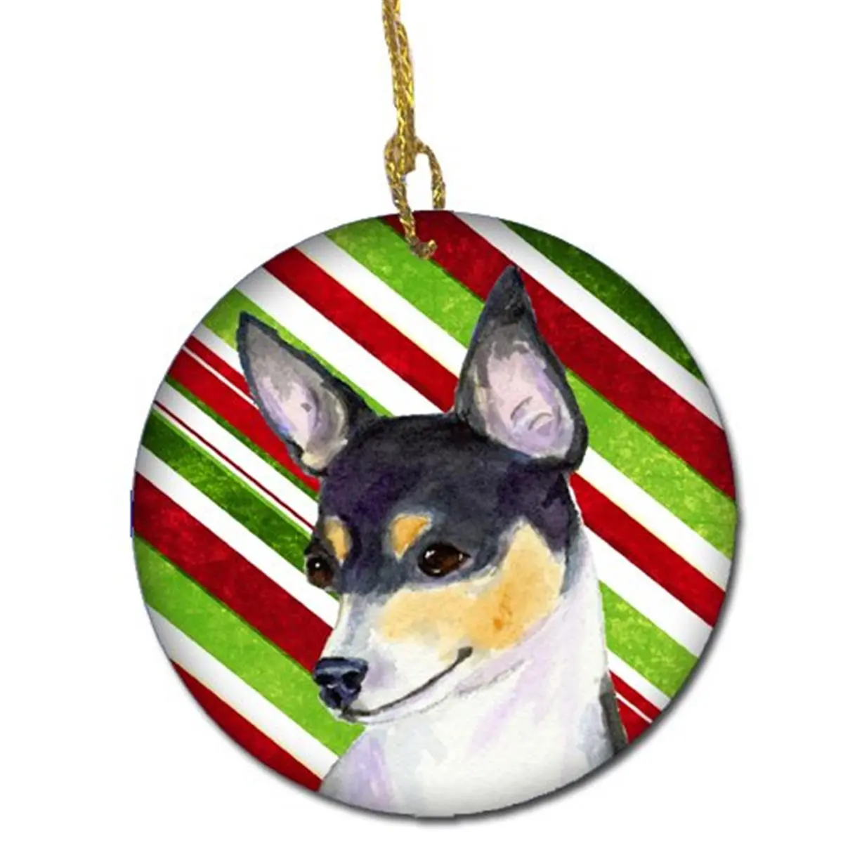 Chihuahua Candy Cane Holiday Christmas Ceramic Ornament