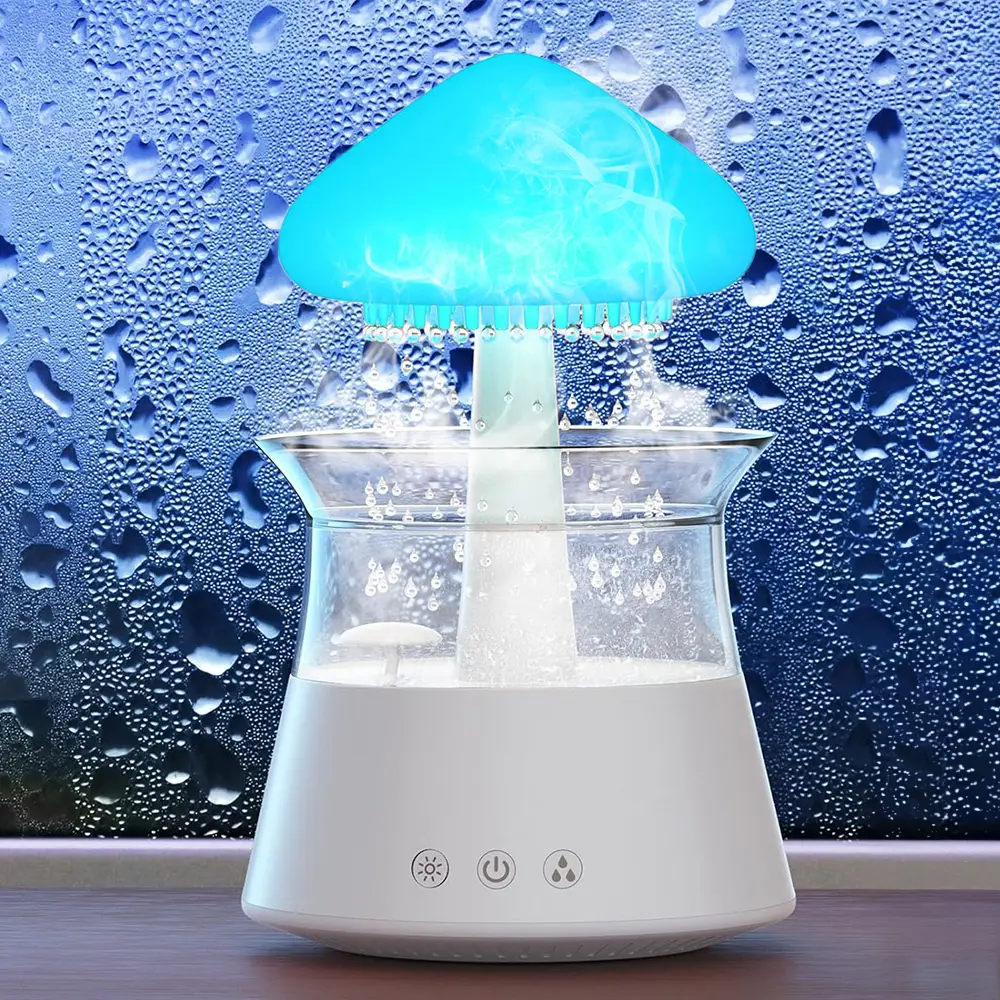 Rain Humidifier, Rain Humidifier with Water Drip for bedroom, Rainfull Humidifier with Rain Sound, White Noise, Waterfall Lamp, Large Room, Desk, Rela