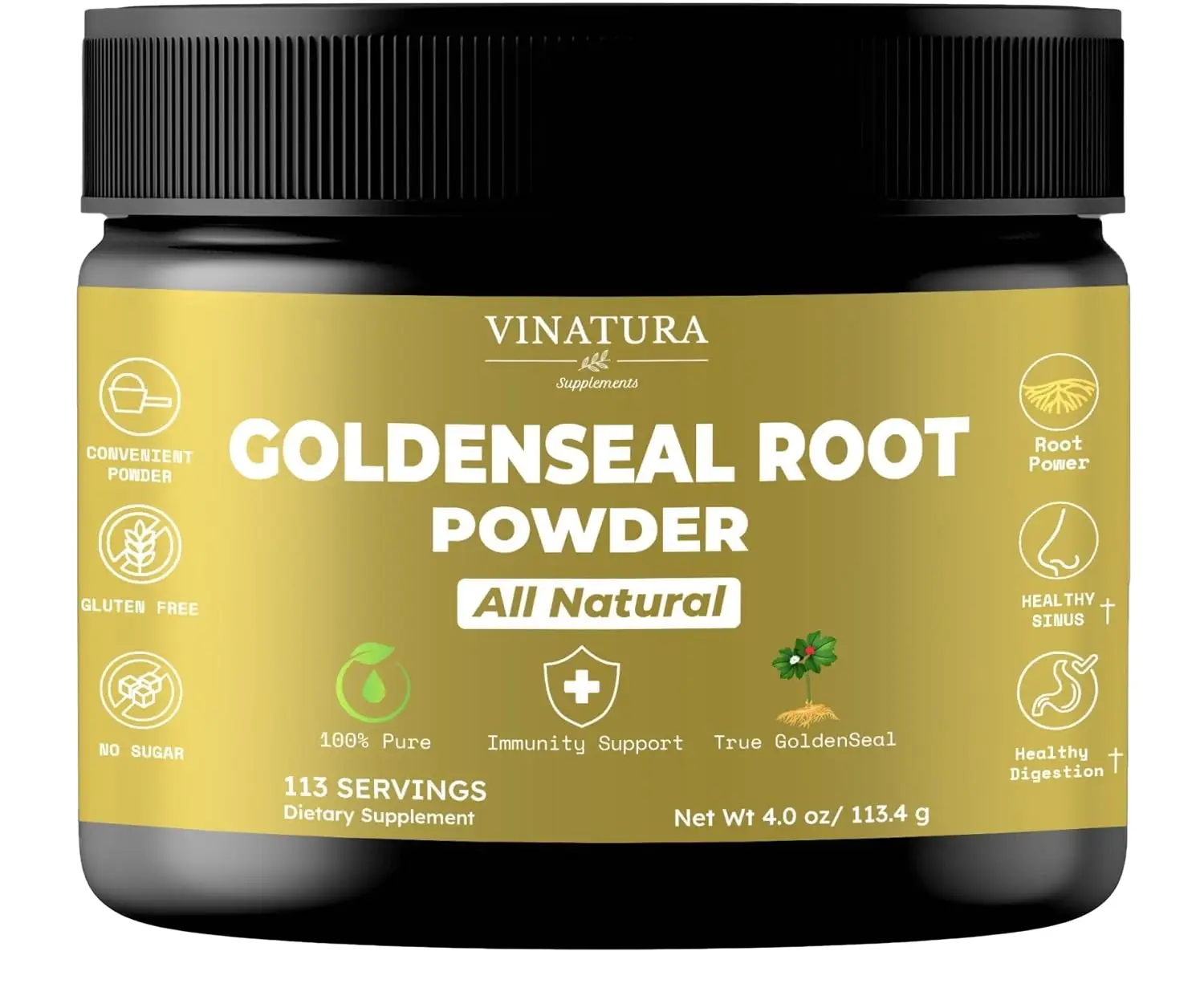 VINATURA Goldenseal Root Powder - 4 oz, 113 Servings *USA Made & Tested* Pure Natural Goldenseal Root Powder Dietary Supplement & Edible