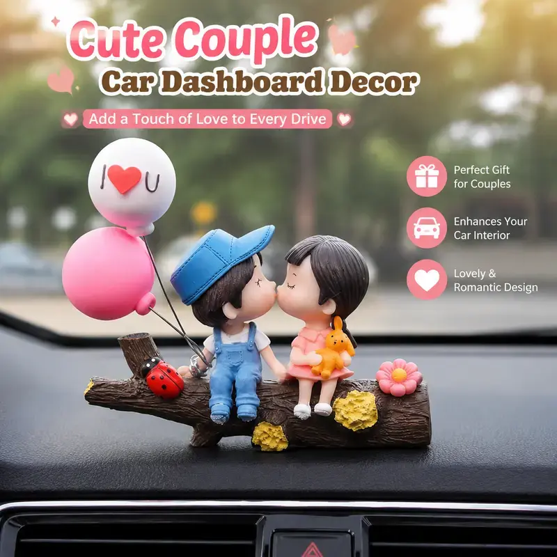 Couple Car Dashboard Decor Figurine - Romantic Mini Kawaii Car Interior Accessory, Home Decor Statue, Couple Anniversary Gift