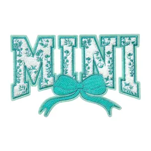 Green Iron On Patches Chenille MINI Bow Embroidered Sequin Applique Diy Sewing Kit Cute Accessories for Clothing Backpacks Jackets Decoration