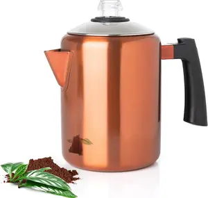 Copper Stainless Steel Coffee Percolator Stovetop, 37oz Classic Percolator Coffee Pot, Excellent For Camping Pot, 5-8 Cup Stove Top Coffee Maker, Cool-Touch Handle