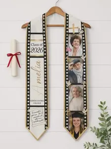 Custom Photo Memorial Graduation Stole - Personalized Filmstrip Graduation Sash Class of 2026 - In Loving Memory Graduation Stole - Custom Name & School Graduate Gift