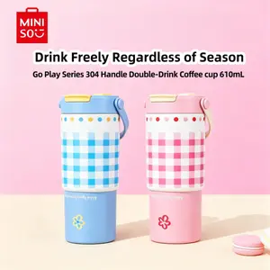 MINISO Go Play Series Insulated Water Bottle 304 Stainless Steel Thermos with Handle Leakproof 610mL/21oz Coffee Tumbler for School Travel Car Use Hot Cold Drinks Flask for Students#Summervibes