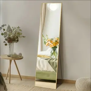 59"x16" High-Quality Full Length Mirror, Aluminum Alloy Frame Ensures Stability, Standing Design for Bedroom, Gold