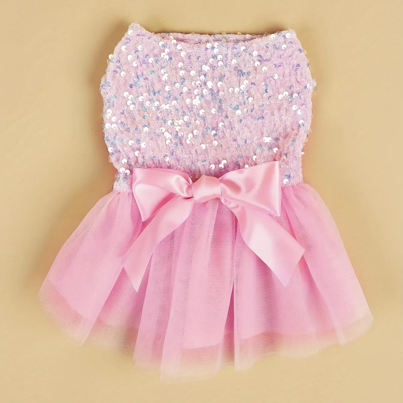 Glitter Sequin Bow Decor Dog Dress, Cute Pet Sleeveless Dress for Spring/summer Pet Party Dress, Fashionable Pet Clothes, Suitable for Dogs & Cats