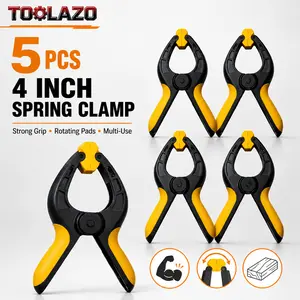 4-Pack 6 Inch Plastic Spring Clamps, Black & Yellow Backdrop Clips with Pivoting Jaw Pads and Non-Slip Handles for Photography Studio, Crafts, Woodworking, DIY Projects, Home Repair & Clamping Tasks