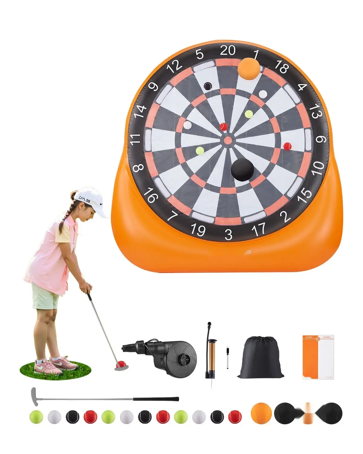 Inflatable Soccer Darts Board Over Six Feet Tall With Four Kick Balls And Included Pump For Quick Inflation, Ideal Outdoor Backyard Party Toy Or Indoor Play, Durable Vinyl Construction, Portable, Easy Setup, Great Family Fun