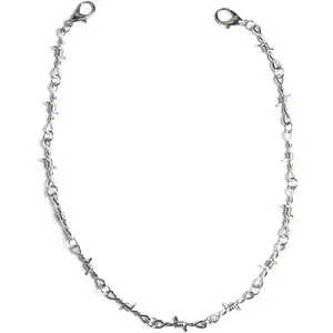 Punk Gothic Thorns Metal Barbed Wire Chain Necklace Bracelet Silver Jewelry for Men Women