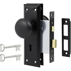 Mortise Lock Set for Interior Doors - Antique Door Knobs with Heavy Duty Rustproof Zinc Alloy & Skeleton Key, Fits /8" to /4" Entryway Replacement, Matte Black