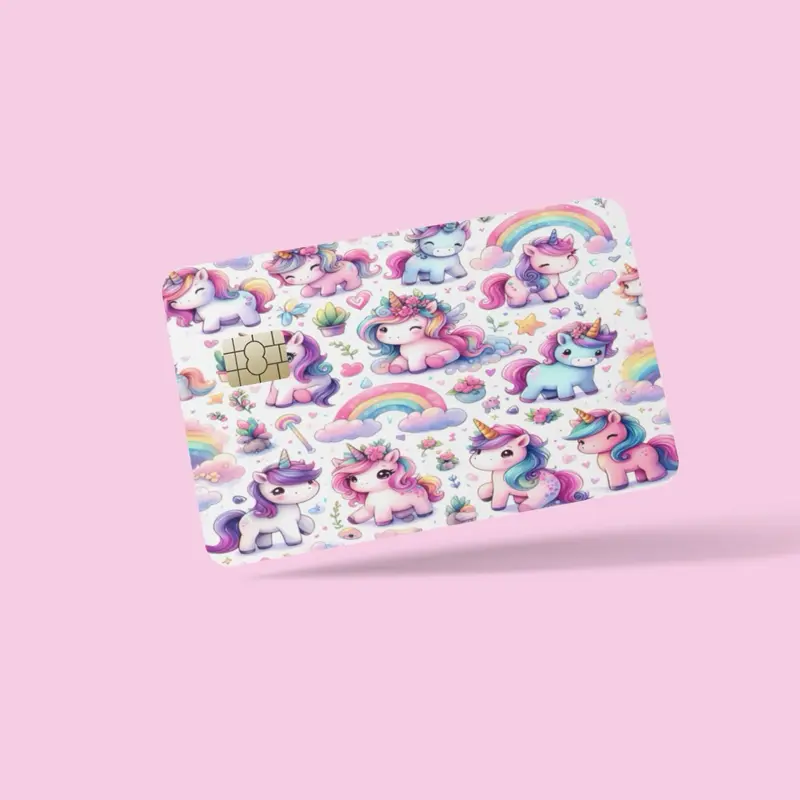 Whimsical Unicorn Credit Card Sticker – Small Chip Size | Holographic & Glossy Options