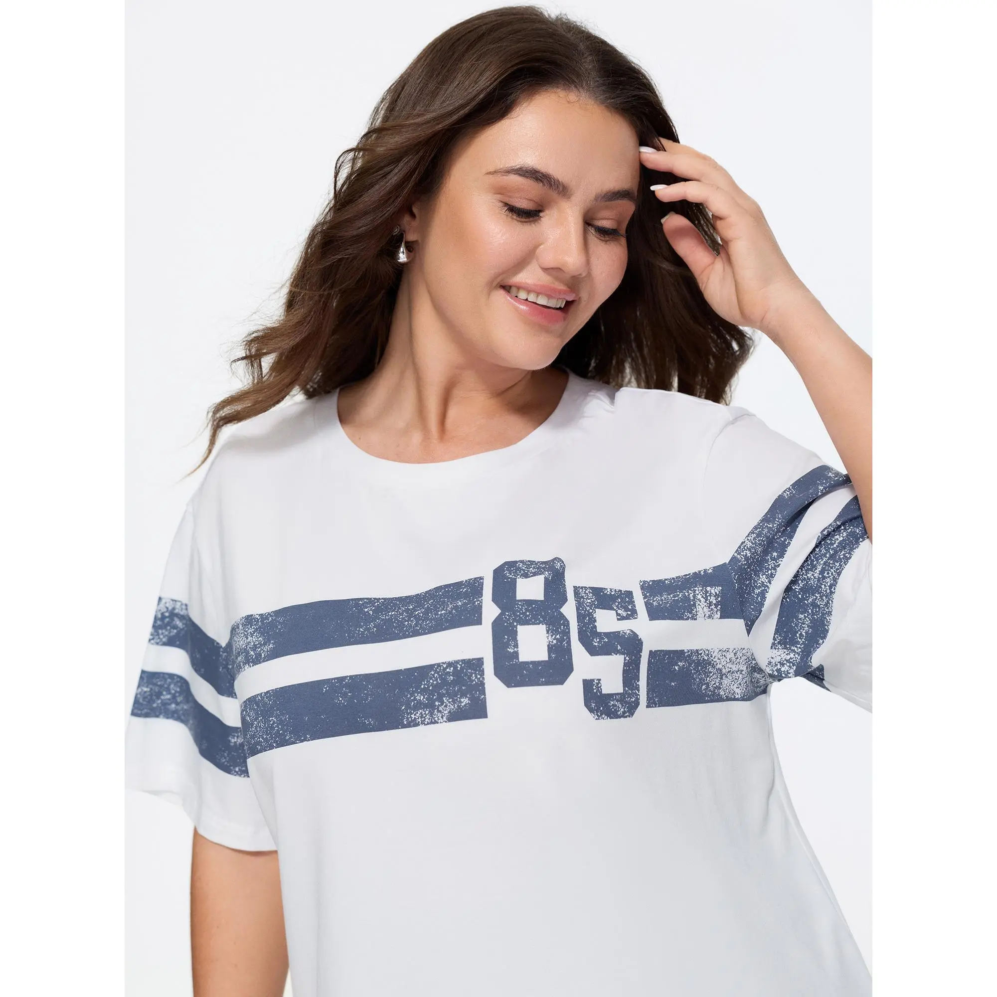 BLOOMCHIC Women's Plus Size Cotton-Elastane Blend Short-Sleeve Relaxed-Fit Striped Casual T-Shirt (M-6X, 14-16/1X, 18-20/2X) - 2026 Summer Tops, Round Neck, Breathable, Machine Washable, Basic Casual Wear