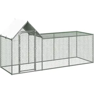 Heavy-Duty 3m Chicken Run with Waterproof Roof & Chain Link Pen – Galvanised Metal Poultry Coop Enclosure with Door, Anti-UV Cover, Stable Base for Chickens Ducks Rabbits – Outdoor Farm Run