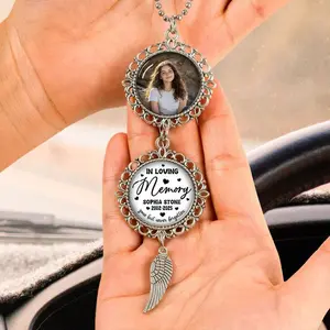 Personalized Memorial Car Charm With Photo, Rearview Mirror Accessory, In Loving Memory Sympathy Gift