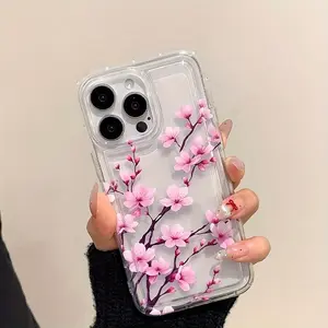 Phone case: Super Cute  Cherry Blossom Pattern Transparent Air Cushion Phone Case Cover for iPhone 16 15 14 13 12 11 XS XR X 7 8 Plus Pro Max SE Series, Ideal Birthday Gift for Girlfriend, Boyfriend, or Friends