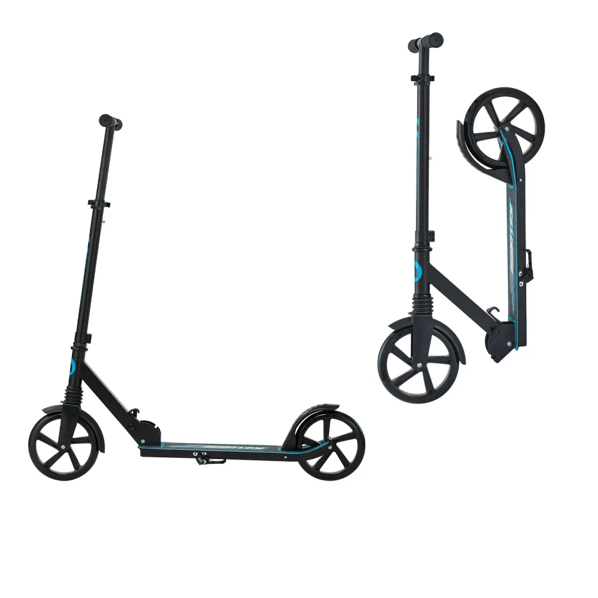 Aobtkel 2-Wheel Kick Scooter for Kids Ages 8+, Teens & Adults - Adjustable 3-Level Height, 8" PU Shock-Absorbing Wheels, Lean-to-Turn, Foldable Steel Frame, Lightweight, 220lbs Capacity, Anti-Slip Deck, Outdoor Park Sidewalk Gift (Black), Scooters
