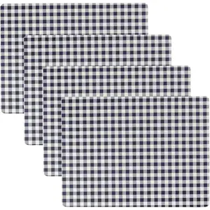 Cork Placemats Set of 4, Thick Cork Place Mats For Kitchen and Dining Tables, Easy Clean Table Mats (12" x 16" Rectangular Set of 4, Gingham Check Navy)