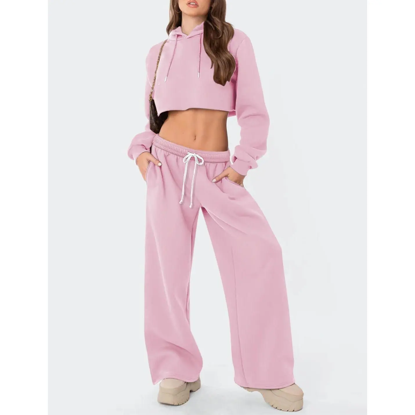 Pink Sweatpants,Women'S Fleece Lined Sweatpants Wide Leg Thermal Winter Warm Baggy Sweat Pants With Pockets,Comfy Sweatpants Women-Warm Sweatpants Women Winter