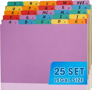 1 Set A-Z Alphabetic and Number Top Label Files Legal Size 25 Sheets 1/5 Cut File Dividers Desk Organizer for Office Home and School Rainbow
