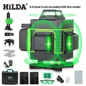 16 Line Green Laser Level Self Leveling Tool, 4x360 ° Horizontal And Vertical Crosshair Laser Level Professional Kit, 4D Laser Level, Rechargeable Lithium Battery/wall Mounted, Suitable For Building, Tile Floor And Photo Hanging Tools