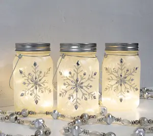 LumaBase 3ct Battery-Operated Snowflake Glass Mason Jars