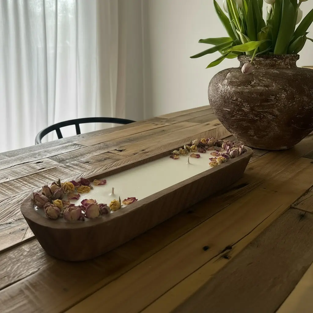 Wooden Dough Bowl Candles – Organic Wax, Custom Scents