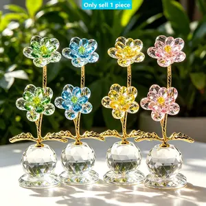 Crystal Twin Flower Ornament, Branch Design, Elegant Home Office Decor, Atmospheric Desk Decoration, Ideal Gift Choice