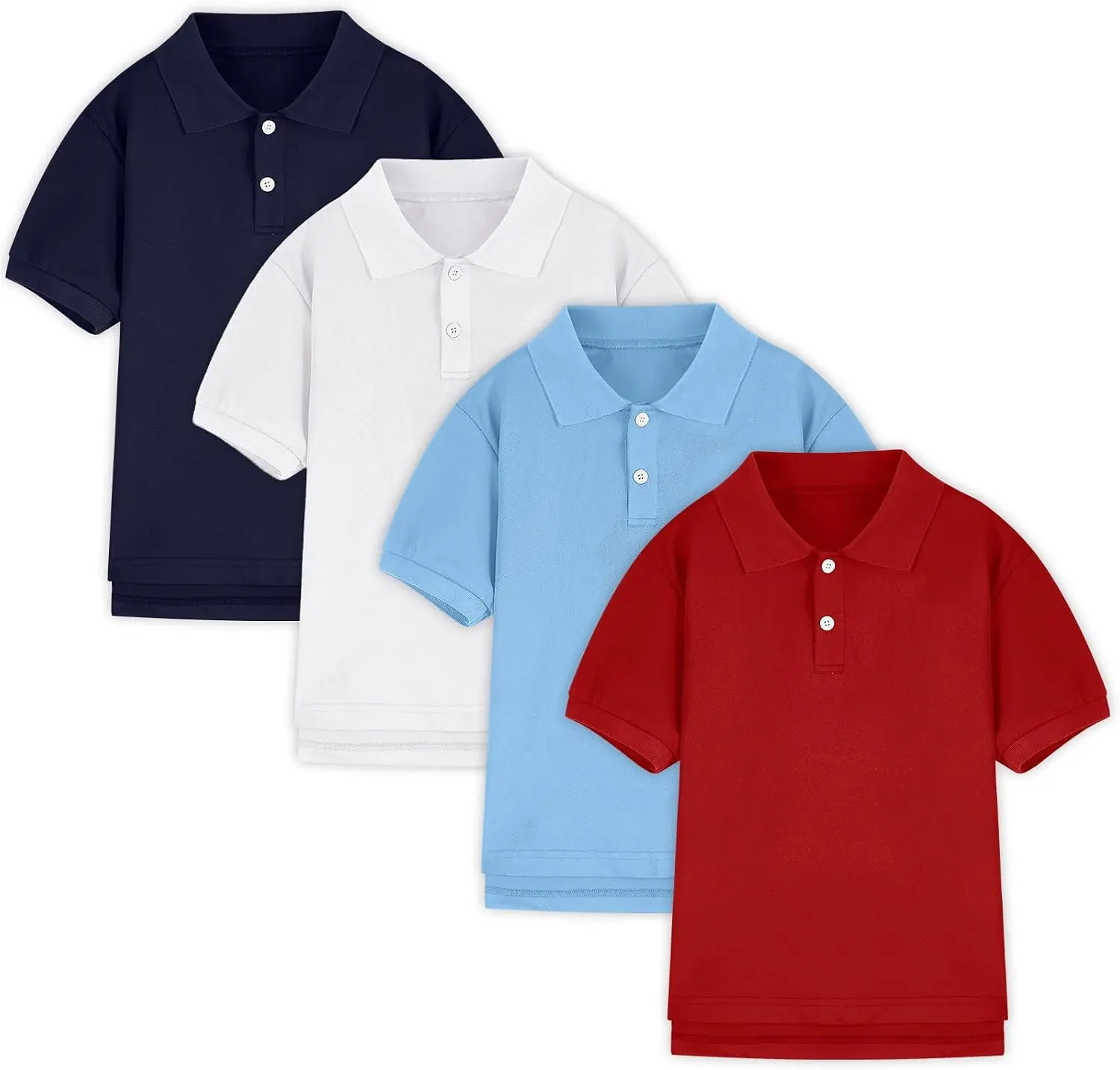 Boys' 4-Pack Pique Fabric Polo Shirts - Kids Clothing Boys, Short Sleeve Tops, School Uniform, Performance Golf Tops for Kids, Golf Polo