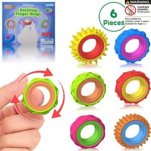 6-Piece Kids Stress Relief Rotating Ring Set, Stress Rings, Stress Relief Fidgeting, Adjustable Sensory Training Tool, Adhd Anxiety Relief, Portable Office Travel Toy