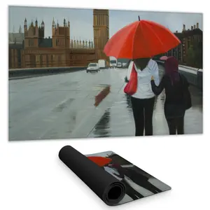 360 Stand London Scene Desk Mat - 14x24 in Brown British Theme Home Decor, Iconic Architecture Accent, Water-Repellent, Non-Slip Rubber Back