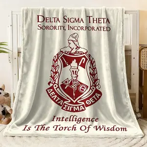 Delta Sigma Theta Sorority Flannel Blanket - Showcasing Official Emblem with Torch & Greek Letters, Inspirational Phrase “Intelligence Is The Torch Of Wisdom”, Soft Cozy Plush Throw for Home Deco