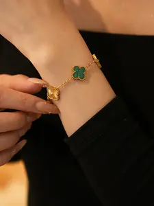 Lucky Clover Five-Leaf Flower Bracelet, Luxury Stainless Steel Jewelry for Women, Casual Floral Design, All Seasons Accessory