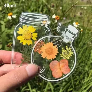 40Pcs DIY Bookmarks Clear Drying Flower Spring Bookmarks Handmade Drying Flower Bookmarks Flower Bookmark Maker Tool Handmade DIY Clear Beautiful Flower Pages