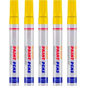 Yellow  Markers, 5 Pack Oil-Based  Quick Dry Permanent  Pen Set for Rocks Painting, , Fabric, Plastic, Canvas, Glass, Mugs, Metal, Tire, Stone, DIY Craft
