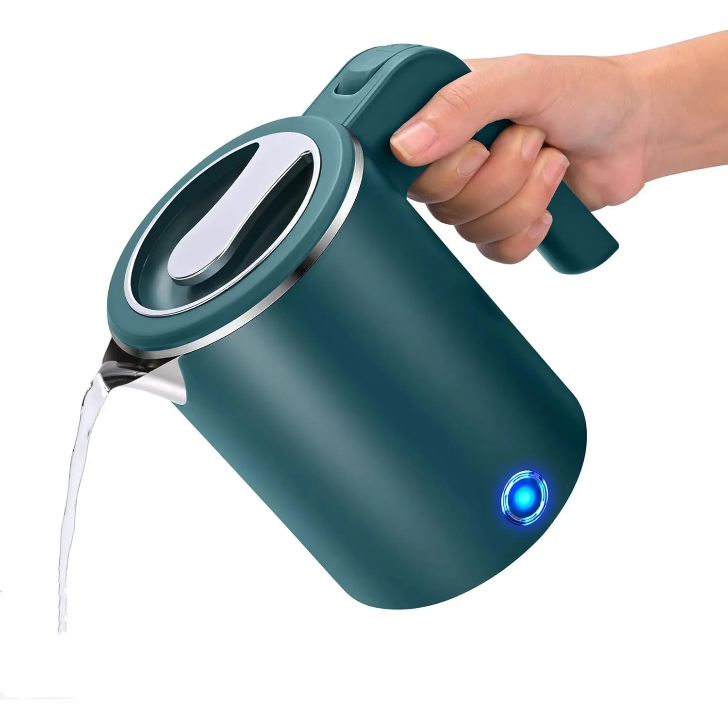 Cordless 0.6L Travel Mini Electric Kettle - 7.5x6.5in Stainless Steel Double Wall Cold Touch Quick Boil Portable Water Heater for Dorm, Travelers, Camping