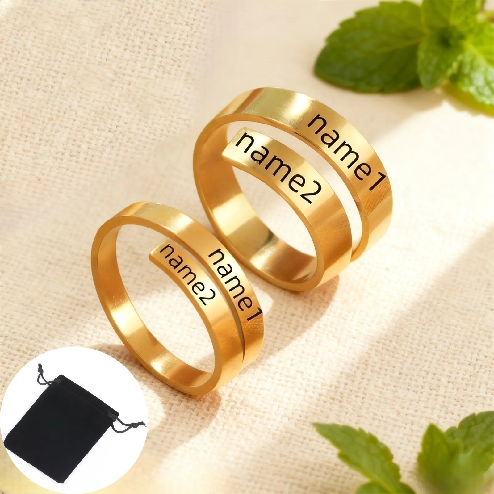 Customized personalized couple name ring stainless steel adjustable ring winding twist ring geometric ring couple jewelry
