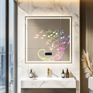 Dimmable Led Bathroom Mirror 32” x 32” Square Illuminated Bathroom Mirror with  Inner and Outer Light Strips, Bluetooth Speaker, Temperature, Defog