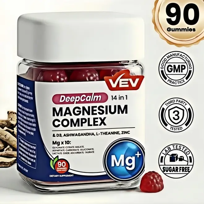 VEV DeepCalm 14-in-1 Magnesium Gummies Complex – Magnesium Glycinate Multivitamin Complex Supplement, D3, Ashwagandha, L-theanine, Zinc – 90 Count, Vegan, No Sugar,supplements for men and women, Magnesium for Bone Health