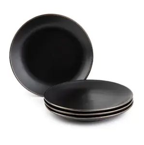 Dinnerware Black Onyx Stoneware Salad Round Plates, 4 Pack