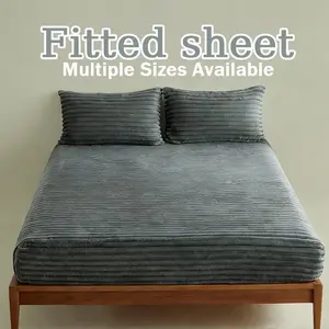 Deep Pocket Striped Fitted Sheet Set, Bed Sheets Set, Non-Slip Soft Plush Fabric, King/queen Size, Includes 1 Bed Skirt 2 Pillowcases, All-Season Use
