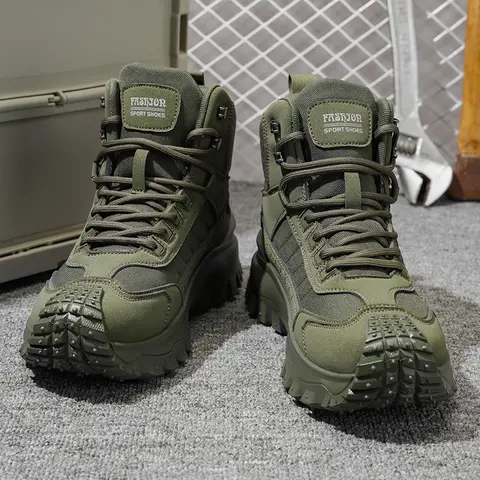 CORASUN Men's High-Top Lace-Up Premium Hiking Boots - Round-Toe, Lightweight, Comfortable Cloth Outdoor Trekking Shoes - All Seasons Walking Shoes - Black, Khaki, Green - Versatile for Mountaineering, City Use