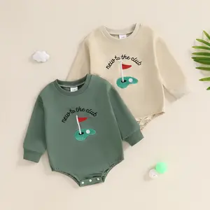 Infant Baby Boy Autumn Casual Jumpsuit Long Sleeve Round Neck Golf Court Embroidery Romper