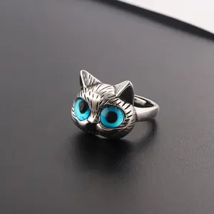 3D Chubby Cat Blue Eyes Cute Adjustable Ring for Men and Women Couple Rings Gift